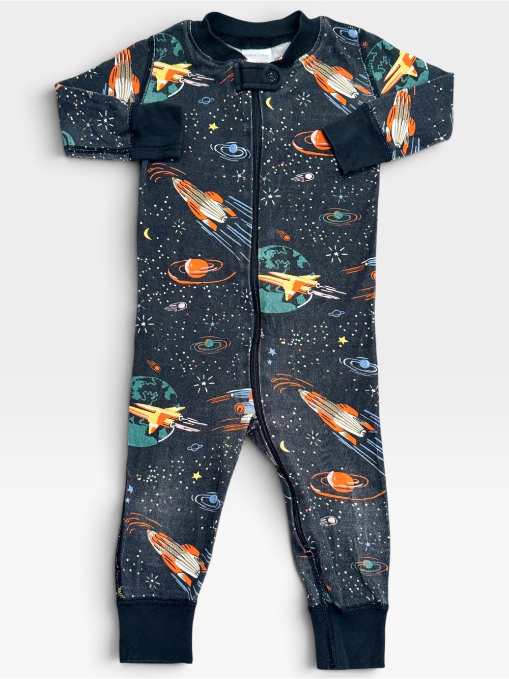 Hanna Andersson Space Rocket Planet Zip Sleeper 12-18M Baby Organic Cotton Black
